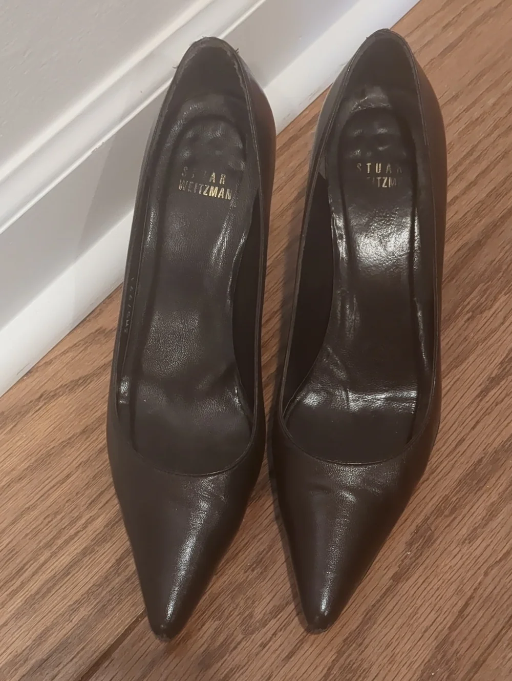 Stuart Weitzman Classic Brown Pointed-Toe Leather Pumps Heel 5.5